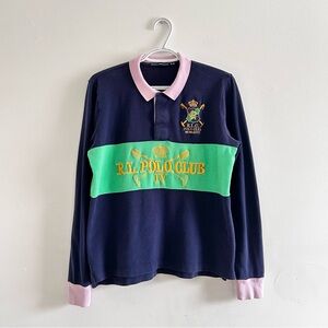 Ralph Lauren Navy Polo Long Sleeve Rugby Green and Pink Accents chief keef